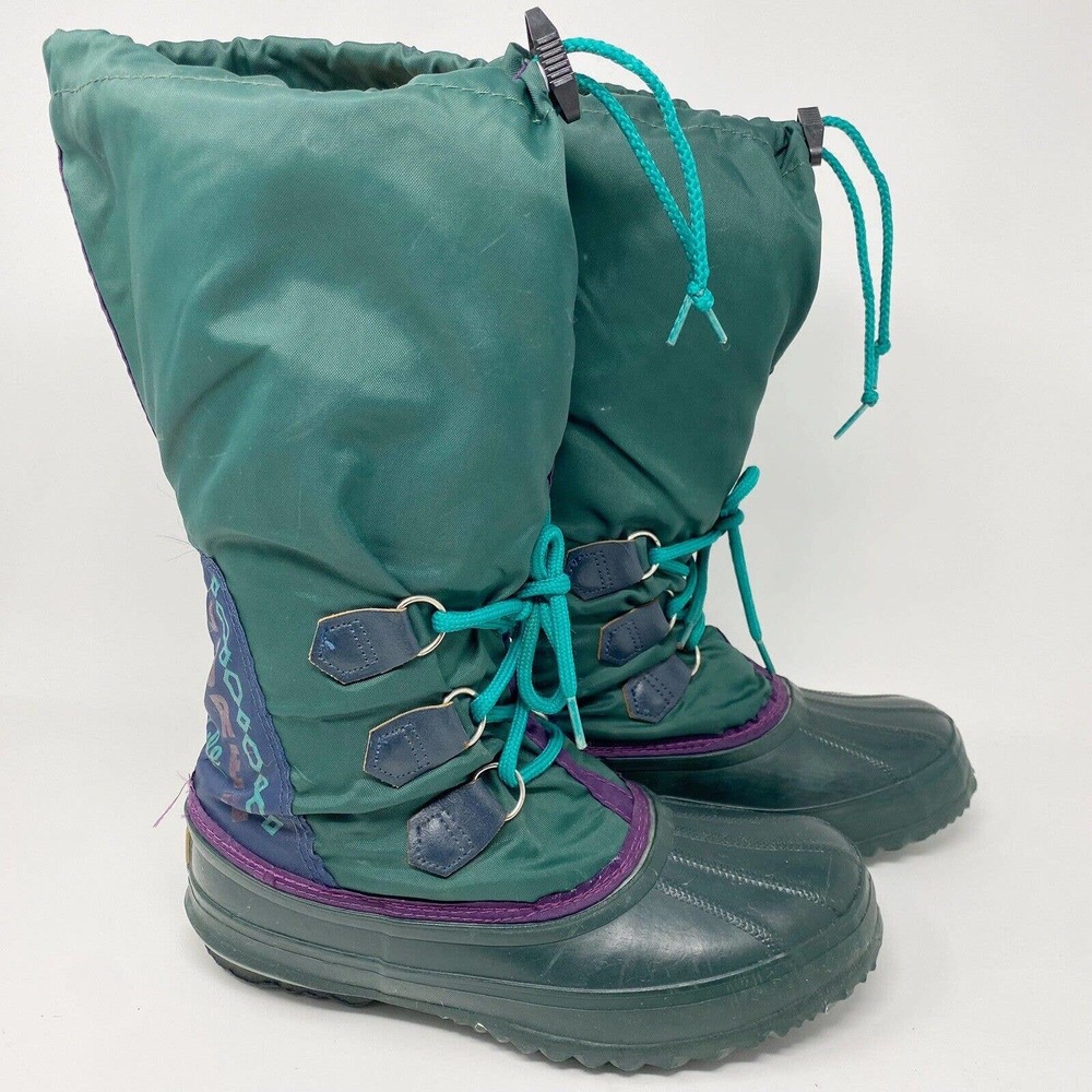 Vintage 90s Sorel Freestyle Snow Boots Made in Canada Green Sz 8